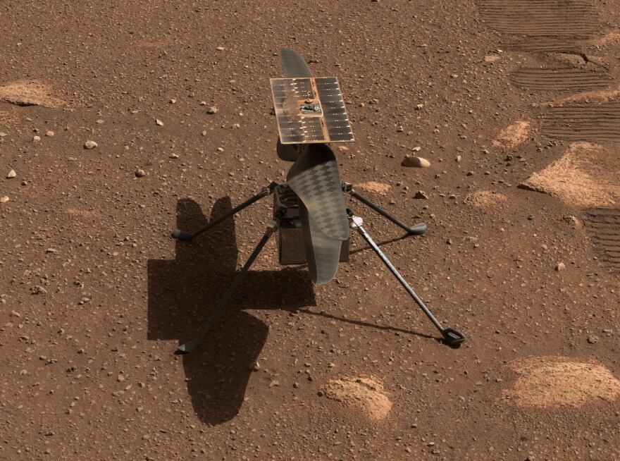 NASA&#39;s Ingenuity Mars helicopter is seen here in a close-up taken by Mastcam-Z, a pair of zoomable cameras aboard the Perseverance rover. This image was taken on April 5, 2021.