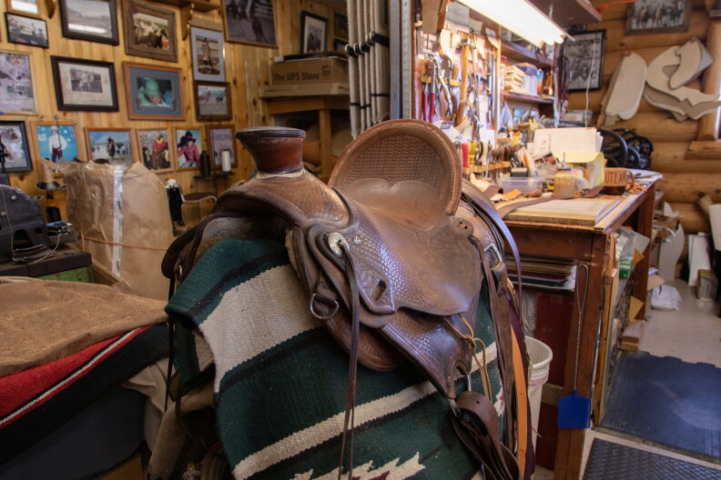 Nancy Martini gives a tour of her saddle making workshop, Challis, ID, October 6, 2021