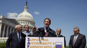 (L-R) Rep. Paul Tonko (D-NY), Gordon Douglas, Sen. Richard Blumenthal (D-CT), Northeastern University Public Health Advocacy Institute (PHAI) Gambling Policy Adviser Harry Levant and PHAI Executive Director Mark Gottlieb hold a news conference outside the U.S. Capitol on September 12, 2024 in Washington, DC. Tonko and Blumenthal introduced the Supporting Affordability and Fairness with Every Bet Act (SAFE BET Act) which would limit advertising when children may be watching, limit celebrity involvement in advertising, limit daily account deposits and limit the use of artificial intelligence by sportsbook companies.