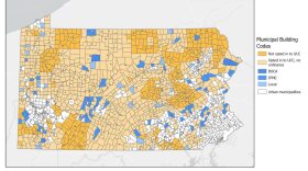 Map of municipal building and property maintenance codes in Pennsylvania.