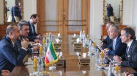 Iranian Foreign Minister Hossein Amir-Abdollahian (L) meets with International Atomic Energy Agency (IAEA) chief Rafael Grossi in Tehran.