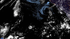 A satellite image shows Hurricane Lowell passing over Niʻihau and Kauaʻi late Monday night, Sept. 7, 2026.