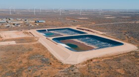 An aerial view of produced water ponds constructed by Martin Water in Lenorah, Texas.
