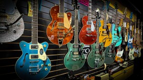 A row of guitars at Harry's Guitar Shop in Raleigh, NC.