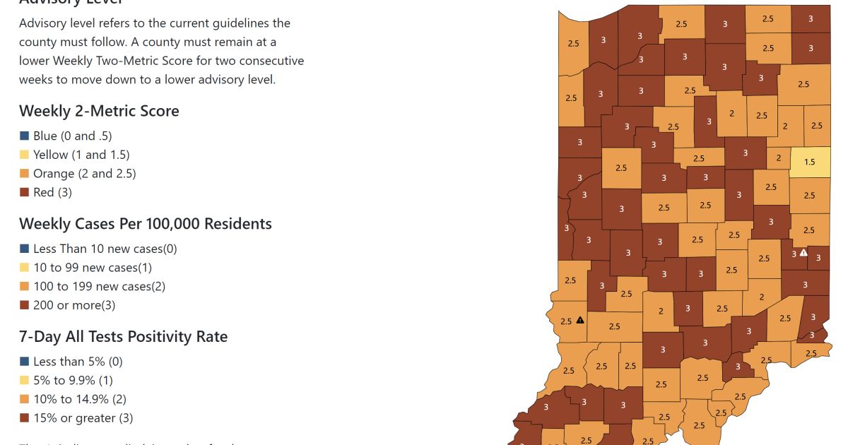 A Sea Of Red On Indiana's Latest County-By-County COVID-19 Map