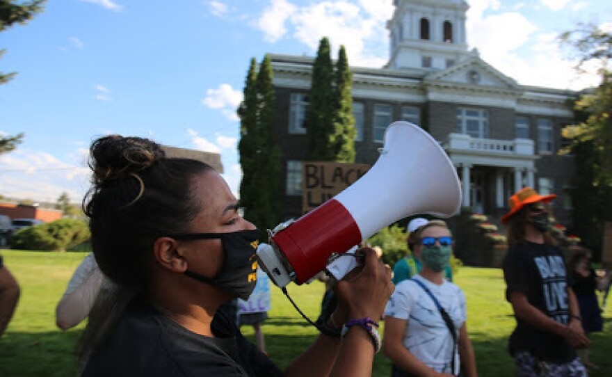 Josie Stanfield leads a Black Lives Matter demonstration in Prineville, Ore.