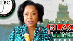  Illinois Legislative Black Caucus Joint Chair Rep. Sonya Harper, D-Chicago, opens the caucus' "State of Black Illinois" address and response to Gov. JB Pritzker's budget address.