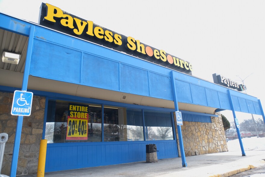 A Payless ShoeSource location inside Kansas City's The Landing Mall advertises liquidation sales on Monday, Feb. 18, 2019.