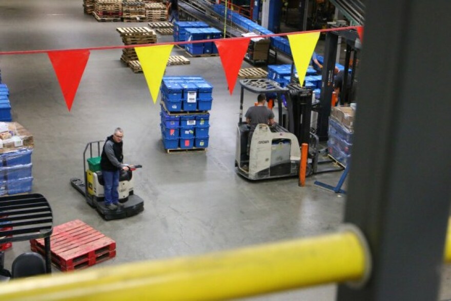 Workers in the ADUSA distribution center in Winthrop, Maine, which services Hannaford Supermarkets. The distribution center is seeking more employees to meet the high demand for consumer goods as the economy returns to pre-pandemic levels.