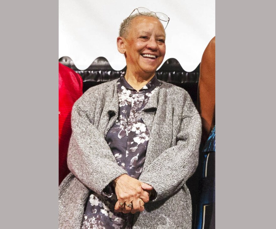 FILE - In this April 7, 2015 file photo, Nikki Giovanni appears at the unveiling of the Maya Angelou Forever Stamp in Washington. The 74-year-old poet has a new collection entitled, “A Good Cry." (AP Photo/Jacquelyn Martin, File)