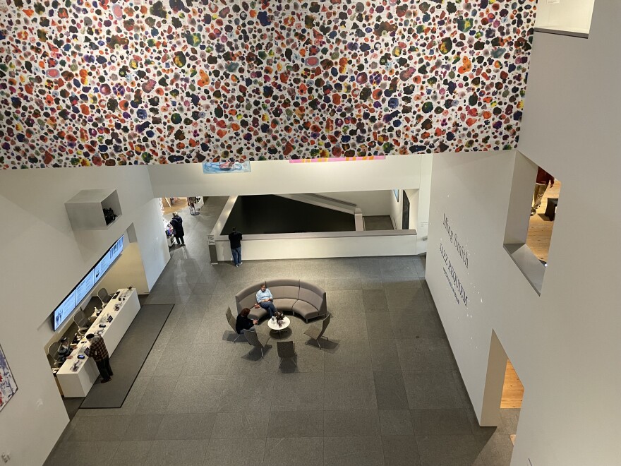 View of the Portland Museum of Art lobby from above.