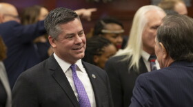 Nevada Assembly Speaker Steve Yeager talks with lawmakers during the opening of the 82nd Session of the Nevada Legislature from the Assembly Chambers of the Nevada Legislature in Carson City, Nev., Monday, Feb. 6, 2023. (AP Photo/Tom R. Smedes)