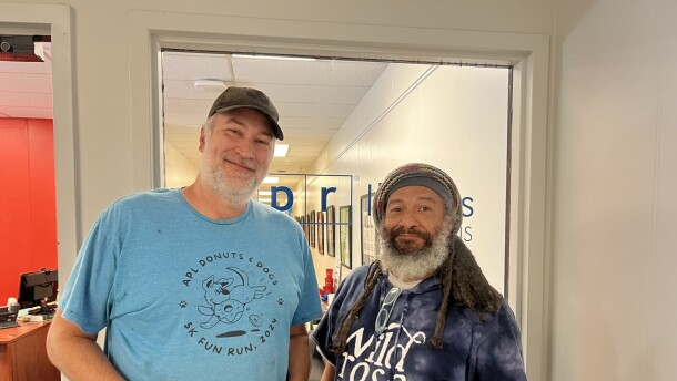 ALL THE ANIMALS MADE IT THROUGH Jeff Cunningham with the Animal Protective League Brings Us an Update. Jeff Cunningham from the APL (left), with Jeff Williams from Community Voices (right)