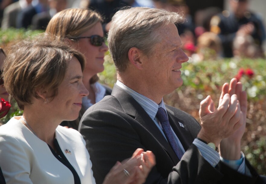 Attorney General Maura Healey and Massachusetts Governor Charlie Baker picutred in a file photo together taken at the Massachusetts Law Enforcement Memorial Ceremony on September 21, 2016.