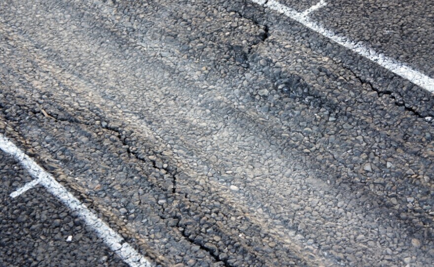 A patch of test pavement at the University of California Pavement Research Center.