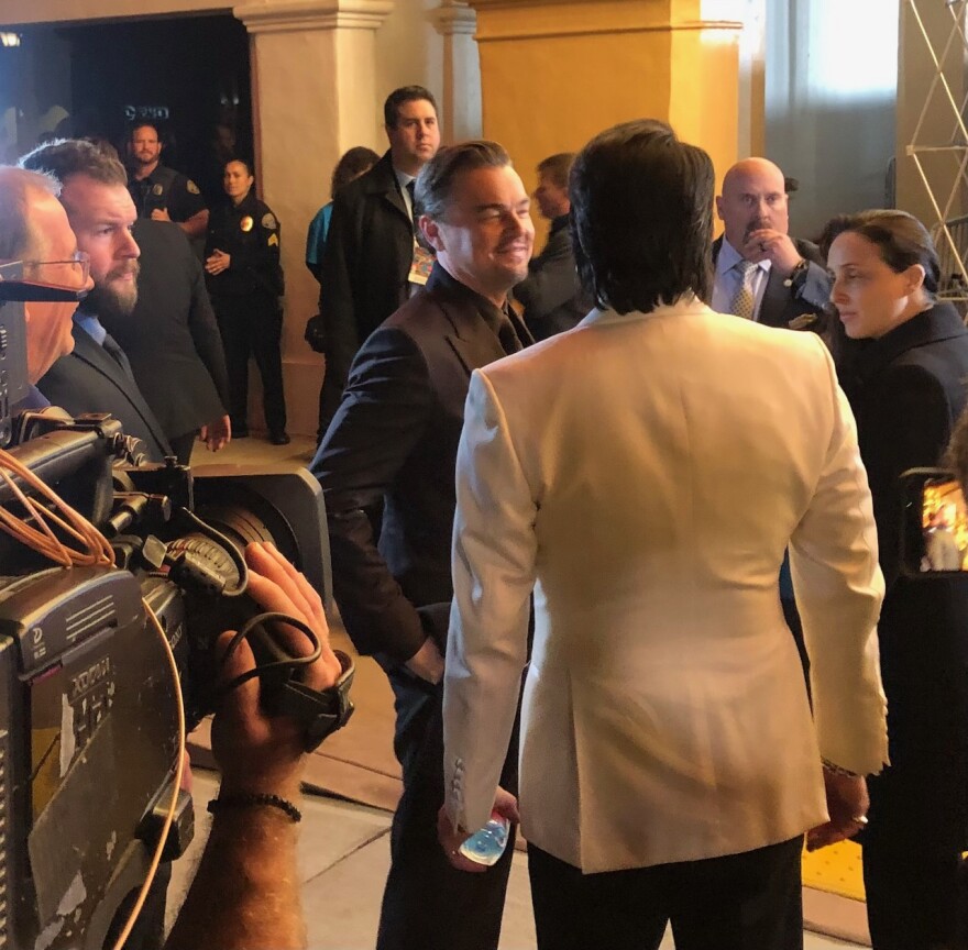 Leonardo DiCaprio arrives at Santa Barbara's Arlington Theater Monday night for a ceremony honoring him, Sean Penn, and Benicio del Toro with the Santa Barbara International Film Festival's Hammond Cinema Vanguard Award.