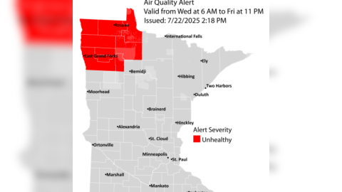 A red air quality alert is in place through July 25, 2025, as a band of heavy smoke from Canadian wildfires moves into Minnesota.