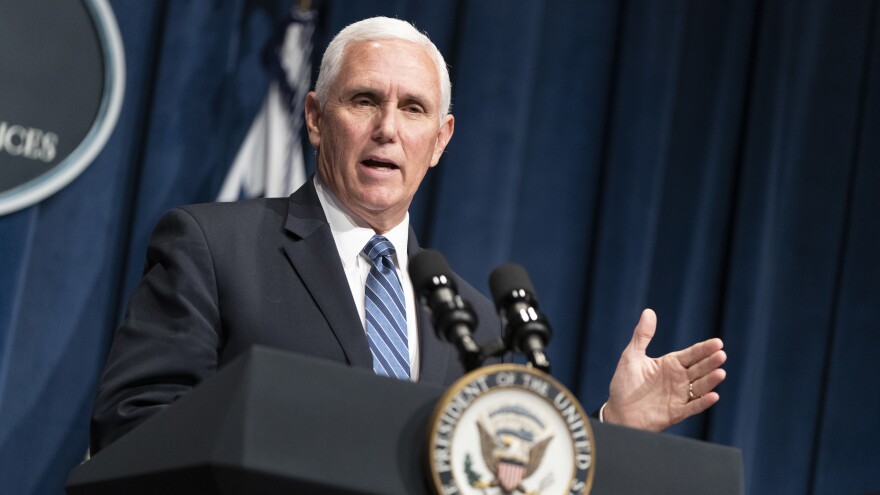 Vice President Pence holds a White House Coronavirus Task Force briefing Friday at the Department of Health and Human Services.