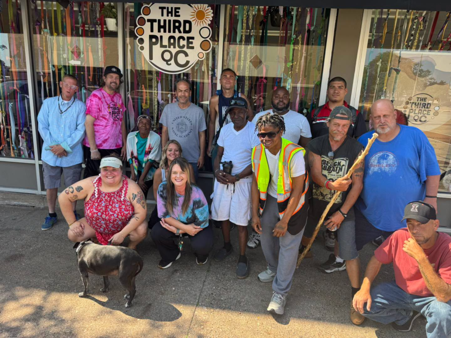 A group photo outside The Third Place, 2000 3rd Ave., Rock Island, shared on Facebook July 17, 2026, the day after the center was vandalized.