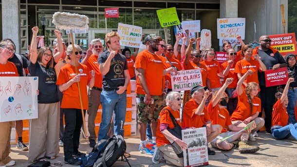 Supporters for Prop 2 in Lansing, Mich. dropping off signatures for the ballot measure in May. (Photo courtesy of Michiganders for Money Out of Politics)