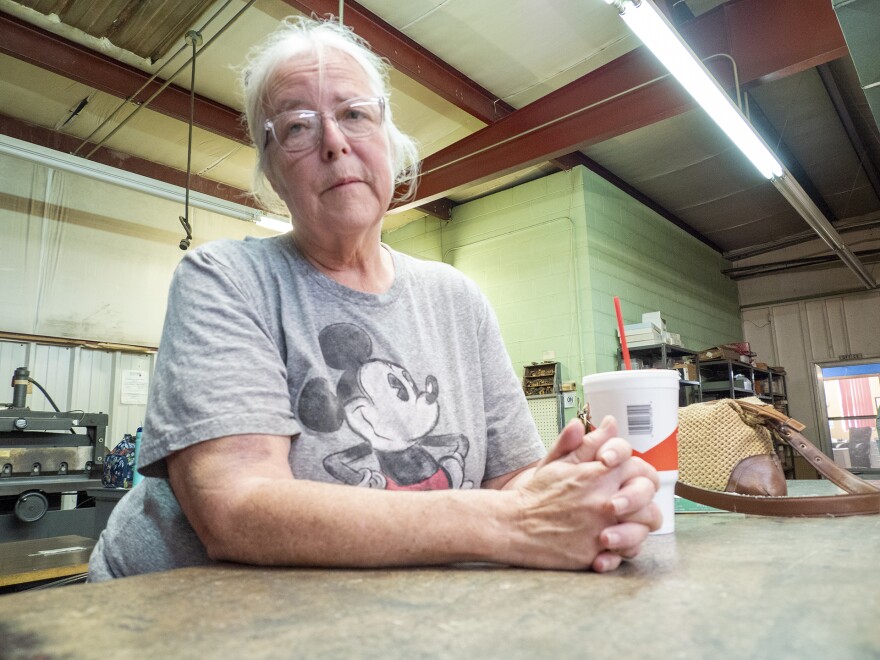 Marion County Record reporter Phyllis Zorn arrives Aug. 16, 2023, at the newspaper office.