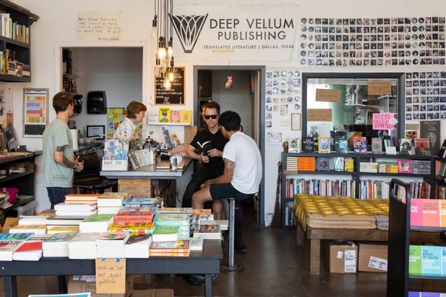 People hang out at Deep Vellum Bookstore & Publishing Co. in the Deep Ellum district of Dallas on Friday, June 2, 2023.