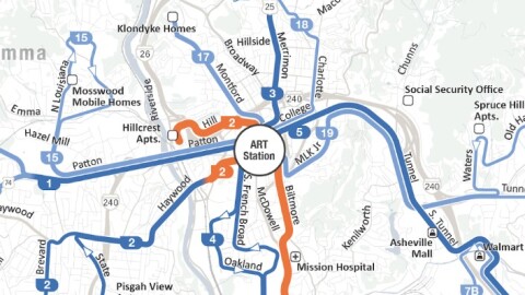 A section of the proposed new Asheville bus network map.