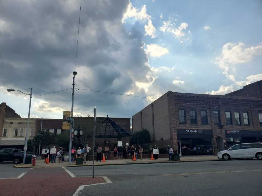 Protesters in downtown Graham on July 1, 2020.