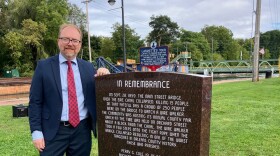 Sept. 28 at the dedication of a new monument for the 15 people who died in the Sept. 28, 1859 bridge collapse in Albion