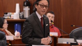Sen. Scott Kawasaki, D-Fairbanks, speaks Friday, Feb. 7, 2025, on the floor of the Alaska Senate.
