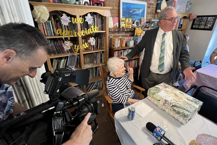 Sr. Jane Morrissey (center) was the subject of celebration Tuesday, Sept. 8, 2026, as The Gray House, a Springfield non-profit she helped create, honored her time in the city ahead of her departure from the area.