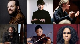 Clockwise, starting top left: Andris Nelsons, Seong-Jin Cho, Karina Canellakis, Jessie Montgomery, Midori, Awadagin Pratt