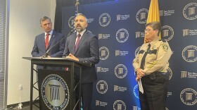 New Mexico Attorney General Raúl Torrez speaks about Ballistics Testing Machine at Sen. Heinrich Press conference. Accompanied by and Doña Ana County Sheriff Kim Stewart