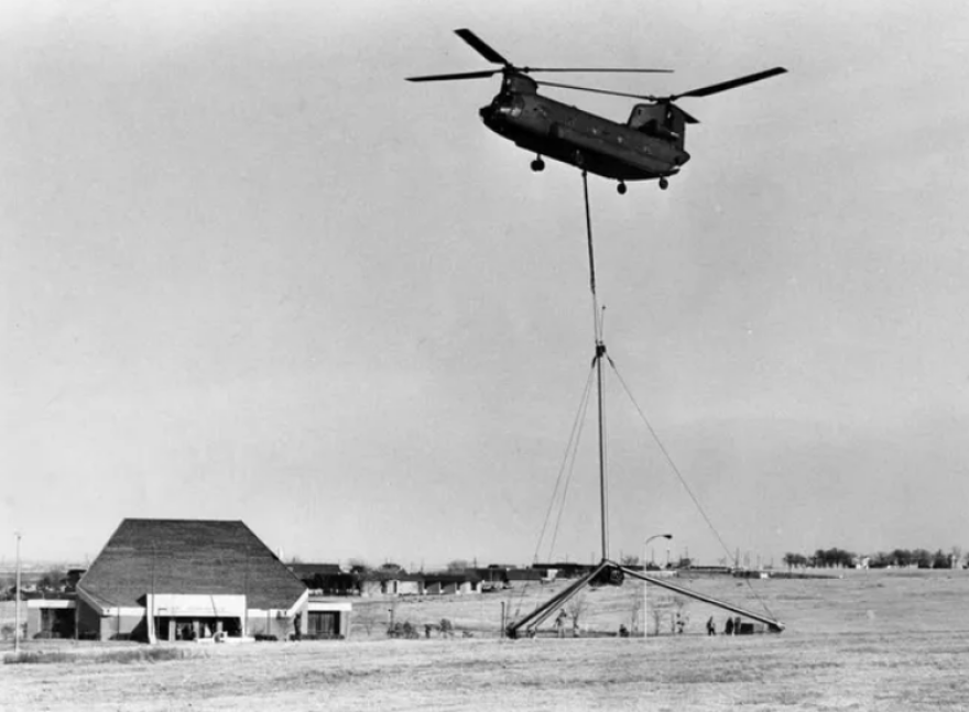 The Helium Monument was moved to its current site at Medi Park in 1983.
