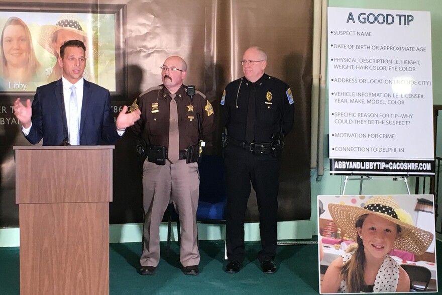 Carroll County Prosecutor Nick McLeland (left) gave little new information on Wednesday, the two-year anniversary of the murders of Abby Williams and Libby German. (Stan Jastrzebski, WBAA News)