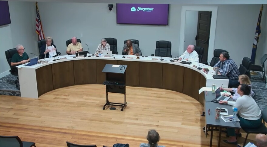 The Georgetown City Council discusses a potential ban on data centers in the city at a meeting Sept. 28, 2026.