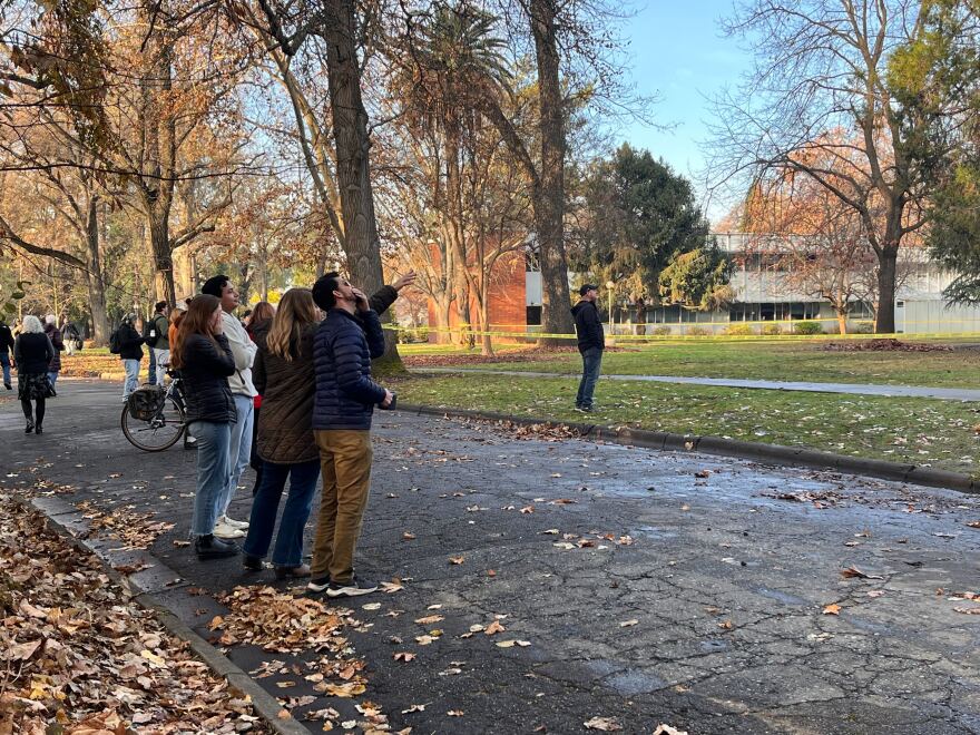 Dozens of residents gathered around the remains of the mansion to witness the damage of the fire on Dec. 11, 2024.