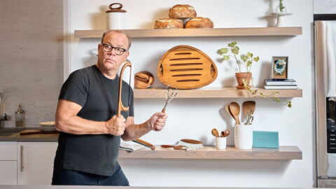 Tom Papa loves baking bread and recently collaborated with Nambé to release his own line of bread-baking accessories.