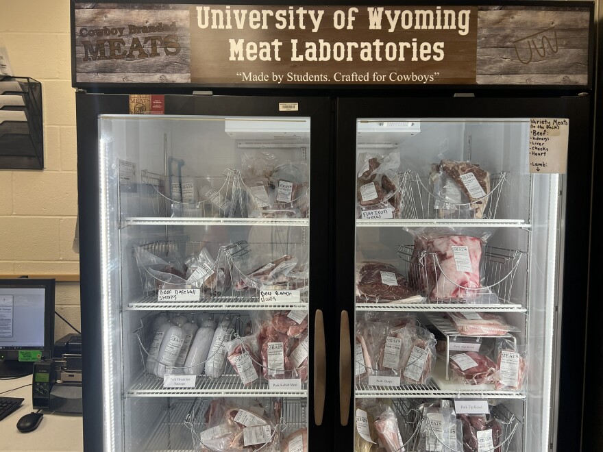 Commercial freezer filled with packed lamb meat