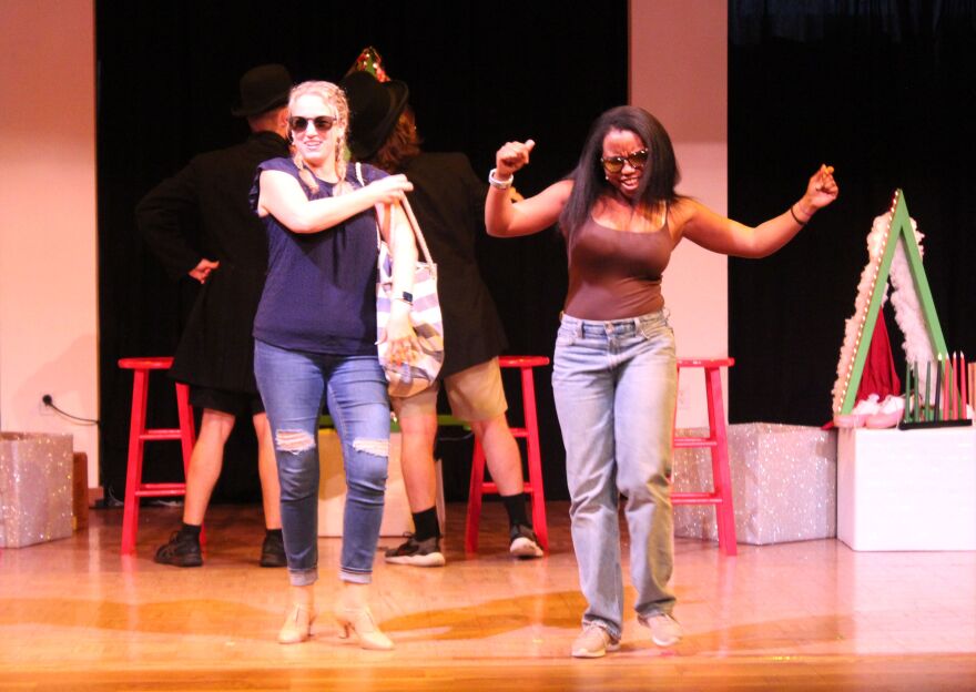 Kimberly Suskind and Ruthgena Faraco singing Kay Perry parody Snowbird Dream in Gulf Coast Symphony's production of "Snowbird Follies"