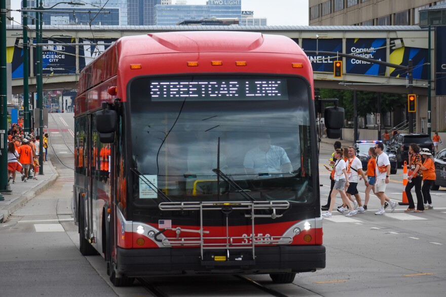 A Streetcar Link bus picks up Netherlands fans from Union Station on June 25, 2026.