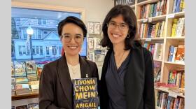 Where We Live Host Catherine Shen with author Abigail Savitch-Lew's and her debut novel, “Livonia Chow-Mein” at the River Bend Bookshop in West Hartford.
