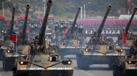 This April 15, 2017 picture released from North Korea's official Korean Central News Agency (KCNA) on April 16, 2017, shows Korean People's howitzers being displayed during a military parade in Pyongyang marking the 105th anniversary of the birth of late North Korean leader Kim Il-Sung. (STR/AFP/Getty Images)