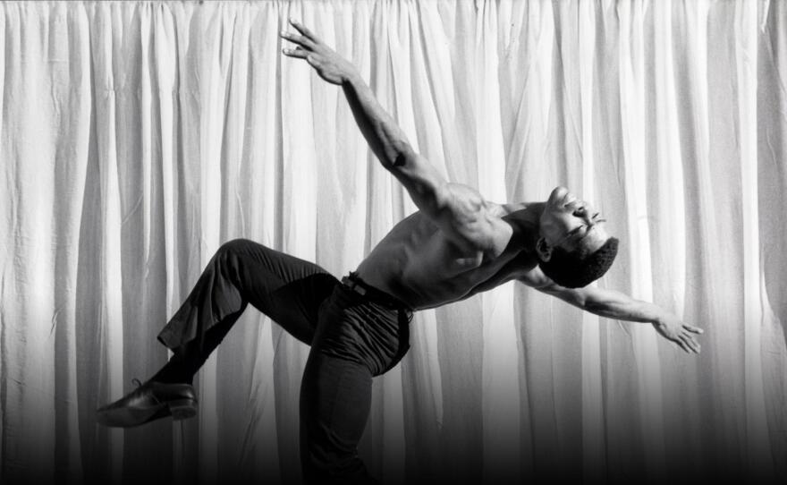 "Loved to dance" B/W Alvin outstretched arch back at Jacobs Pillow.