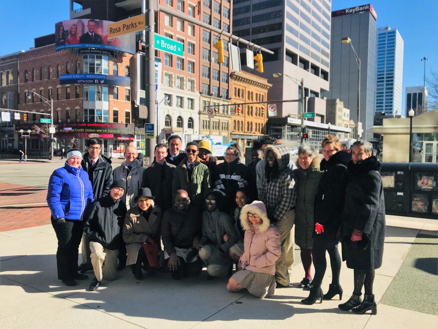 U.S. Rep. Joyce Beatty poses for a photo in front of the newly-renamed Rosa Parks Way in downtown Columbus on Feb. 24, 2019.