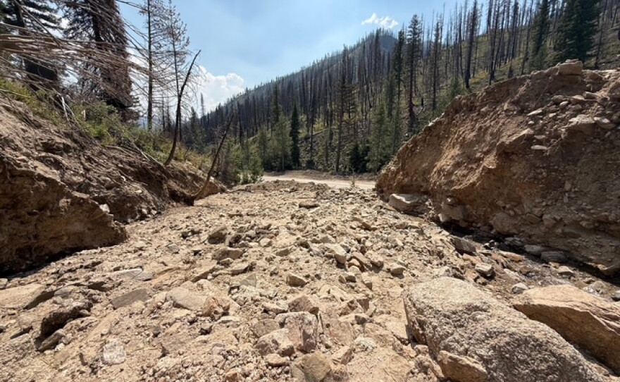 Debris Flows at Highway 21 after the July 22 flooding that inundated the Grandjean Campground near Stanley.