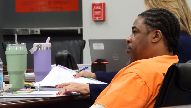 Quincy Cross looks on as attorneys with the Kentucky Innocence Project and the Exoneration Project argue on his behalf in Graves County Thursday. Cross has been in prison since 2008 for the 2000 killing of Jessica Currin, a crime he maintains he did not commit.