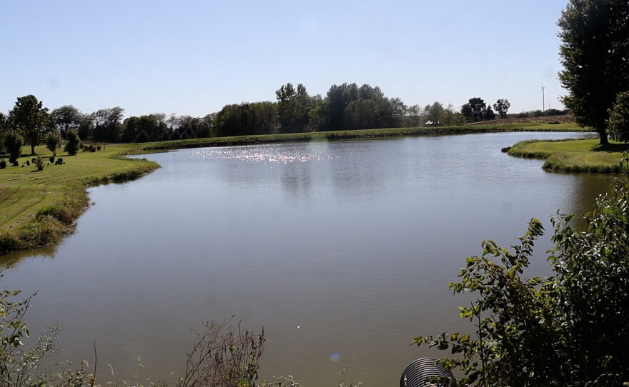 A pond in the recreation area on land south of Maryville owned by Tony Wilmes that is west of the Evergy Mullin Creek power plant that is under construction.