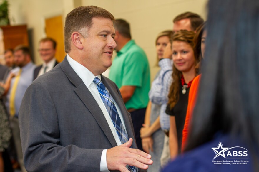 Newly appointed Alamance-Burlington School System Superintendent Aaron Fleming met with community members on Monday following the Board of Education meeting. Photo courtesy of Alamance-Burlington School System