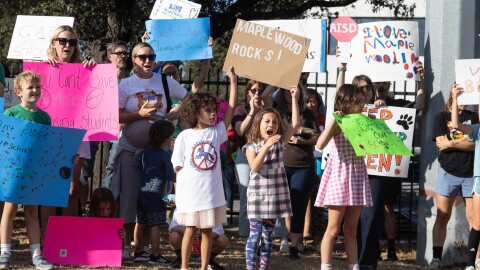Students and community members protest outside of Austin Independent School District building on Oct. 9.